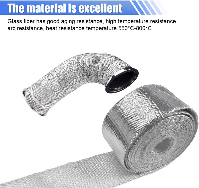 BDZMC 2" x 16 Ft Motorcycle Exhaust Heat Wrap Roll, Exhaust Manifold Heat Wrap Fiberglass Heat Shield Tape, Car Exhaust Tube Thermal Wrap Tape with 10 Stainless Locking Ties - Image 4